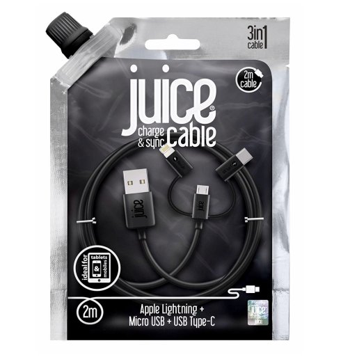 iPhone Ladekabel Juice 3in1 USB-A zu USB-C/Micro-USB/Lightning - Schwarz