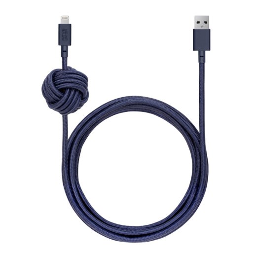 iPhone Ladekabel Native Union Night Cable, extra langes USB-A zu Lightning-Kabel (Sync & Charge) mit lebenslanger Garantie und Anker-Knoten zB. für den Nachttisch mit 2.0 Meter Länge - Dunkelblau