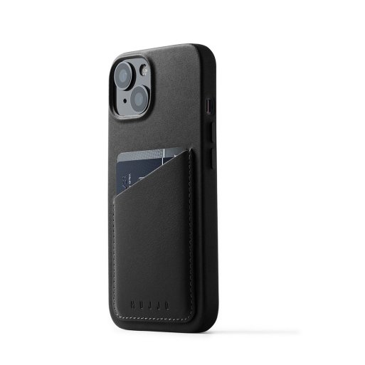 iPhone 14 Plus Handyhülle Mujjo Full Leather Wallet Case - Schwarz