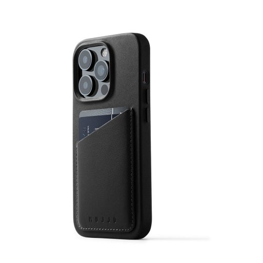 iPhone 14 Pro Handyhülle Mujjo Full Leather Wallet Case - Schwarz